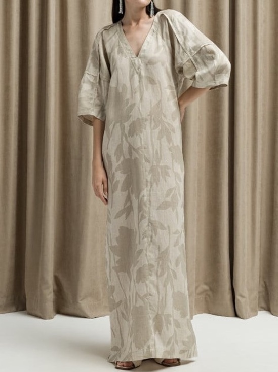Brunello Cucinelli Dresses & Skirts - Brunello Cucinelli Beige Flower Print 100% Linen Maxi Dress Caftan NWT Size Smal